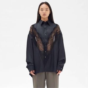 Céline by Phoebe Philo Black Button Down Shirt with Lace from Summer 2018 Runway